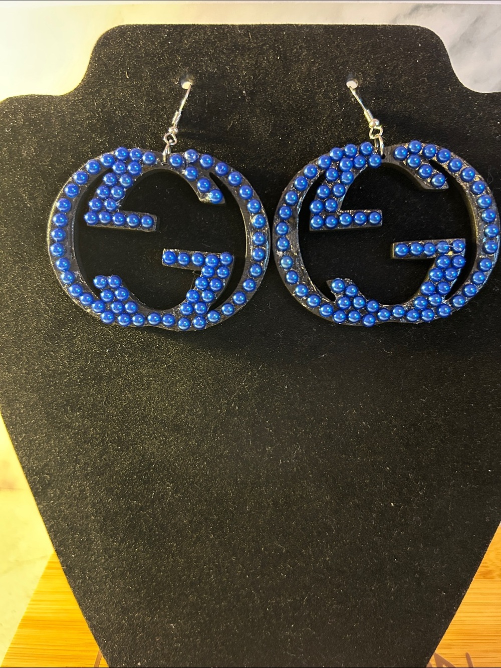 Blue Rhinestone Fish Hook Earrings